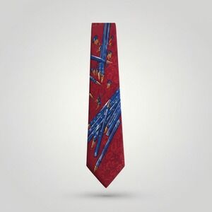 Lugano Pencil Novelty Tie Mens Red Hand Made Art Teacher School Academia Novelty